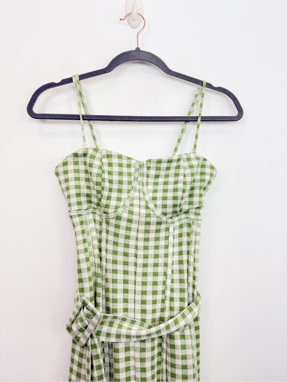 Free People Hold Me Tight Jumpsuit In Green Gingham Size Small - Picture 3 of 9